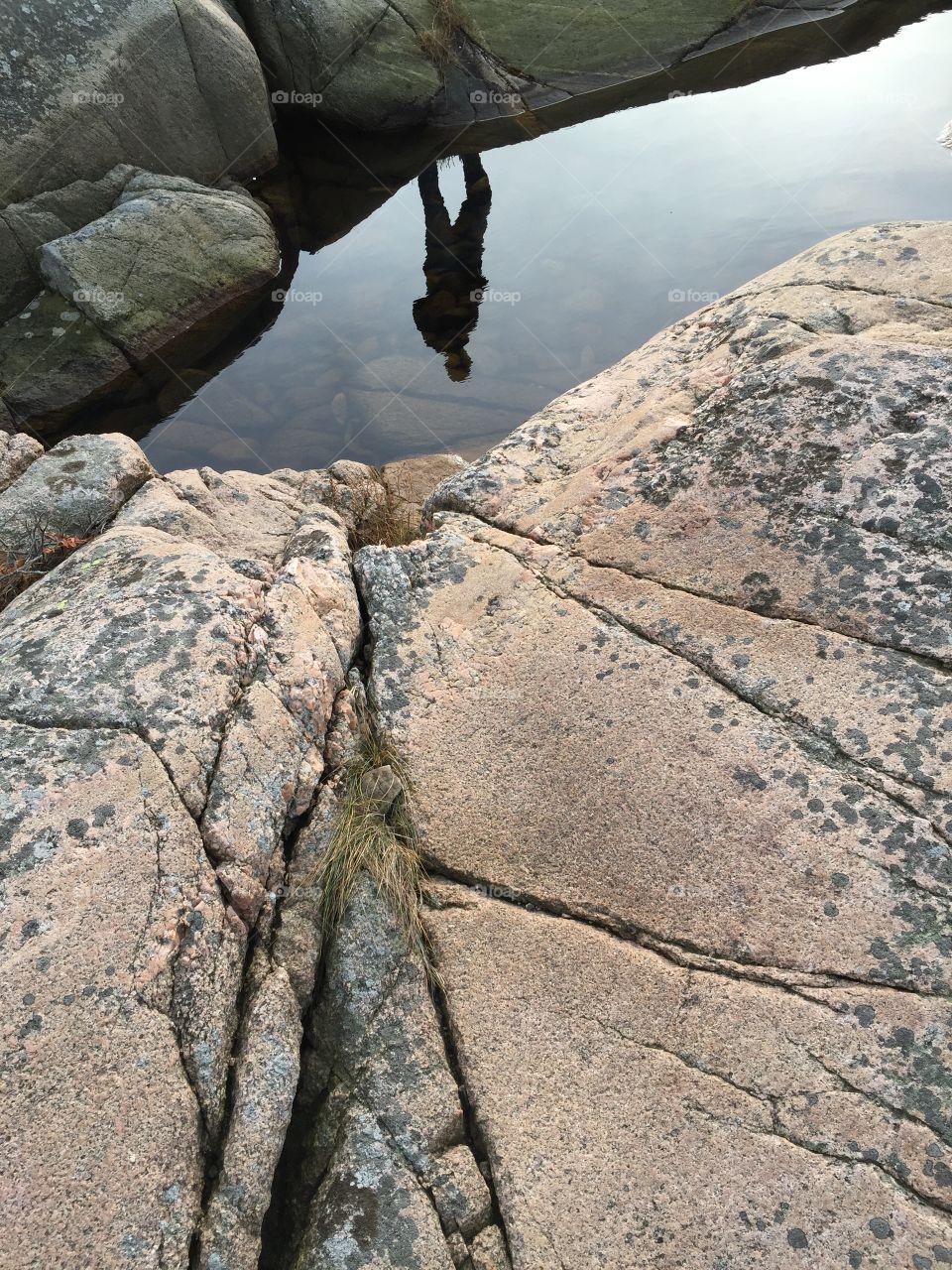 View of men reflection in water
