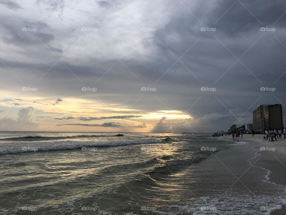 Beach at sunset with beautiful sky clouds Panama City Beach Florida summer vacation