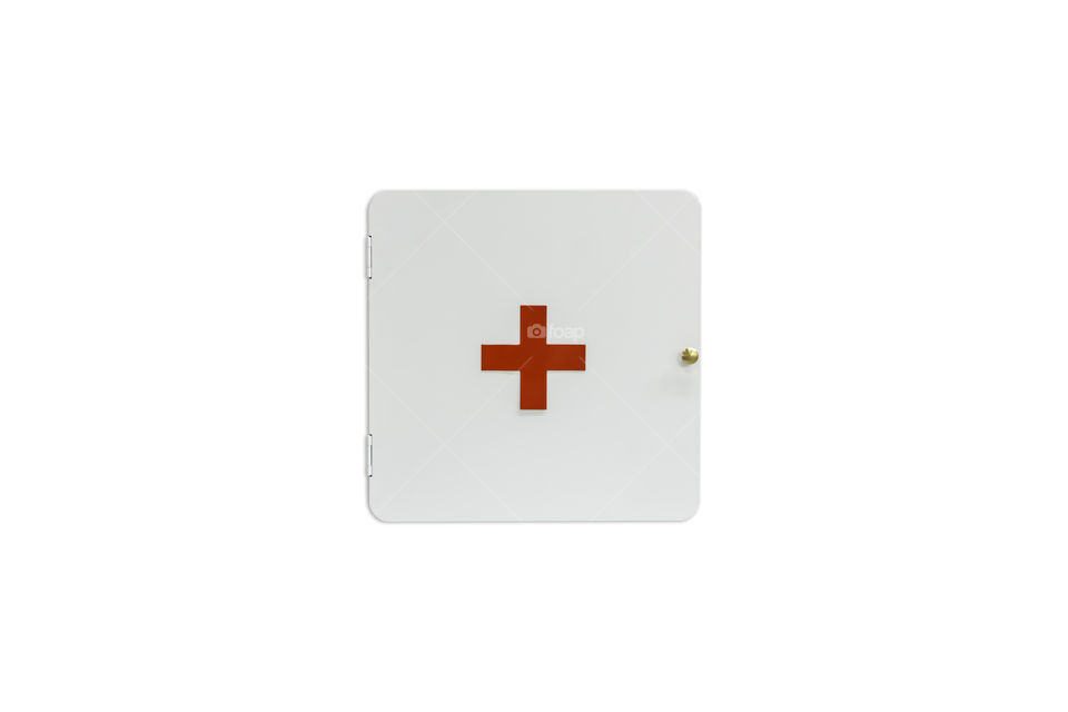 Isolated White first aid medicine cabinet on a white background with clipping path.