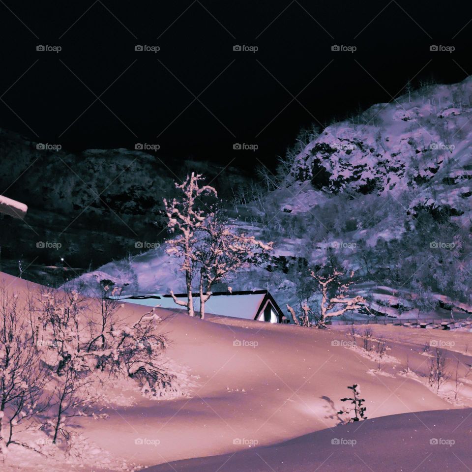 powder day in pink lights