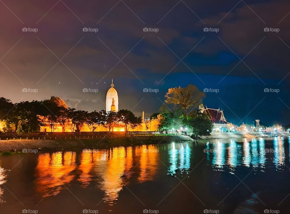 black and light riber side temple