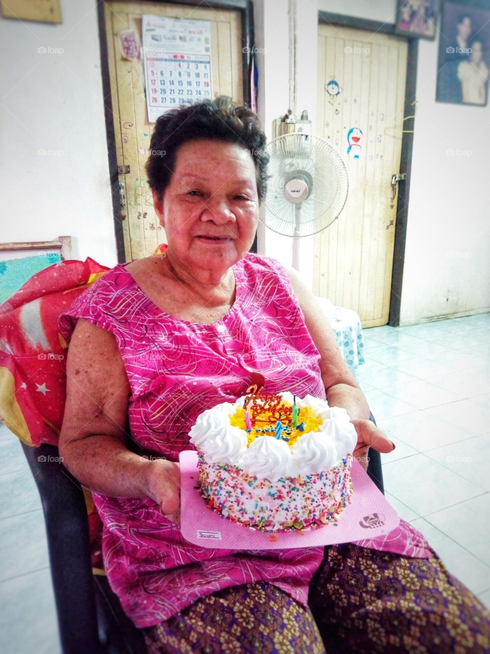 Grandma and delicious sweet cake.