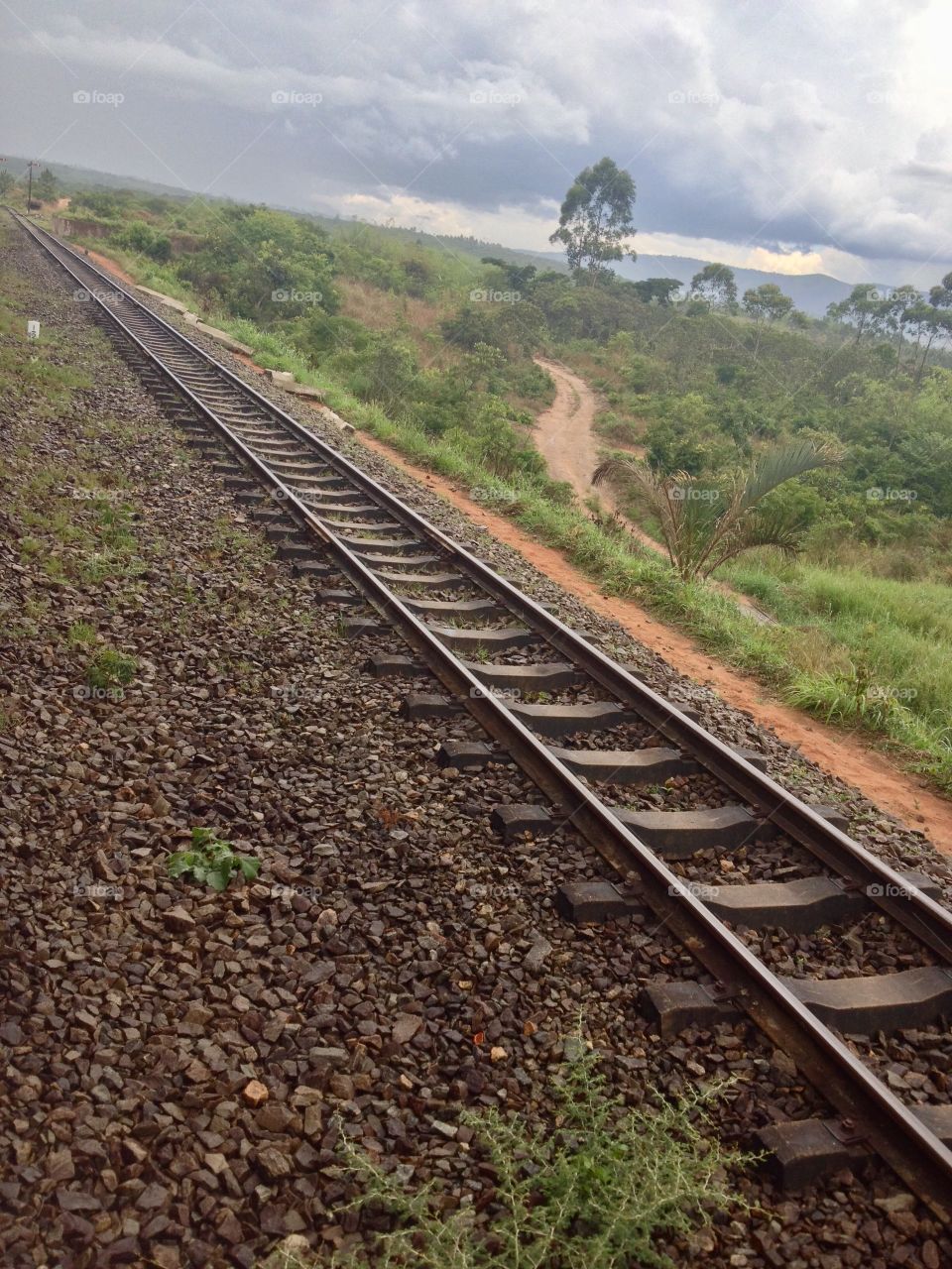 Train tracks through the countryside.