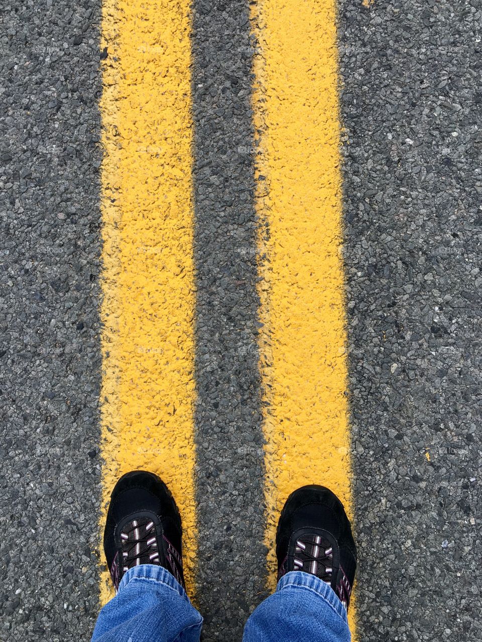 Feet in Middle of Road, Double Yellow Lines