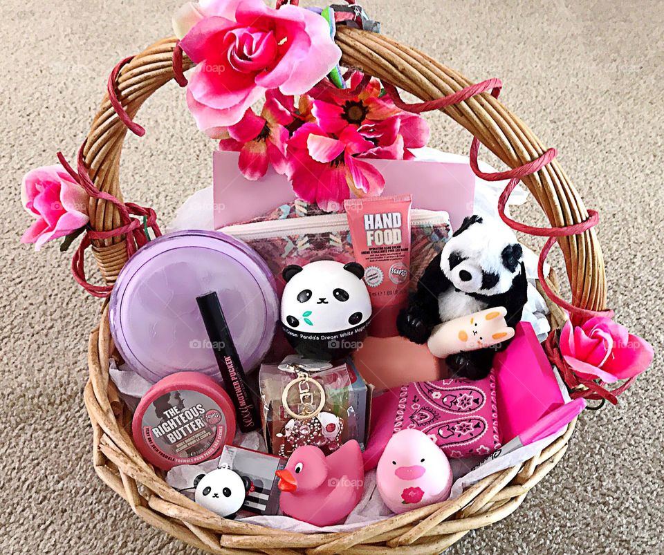 Specially picked cosmetics gift basket.