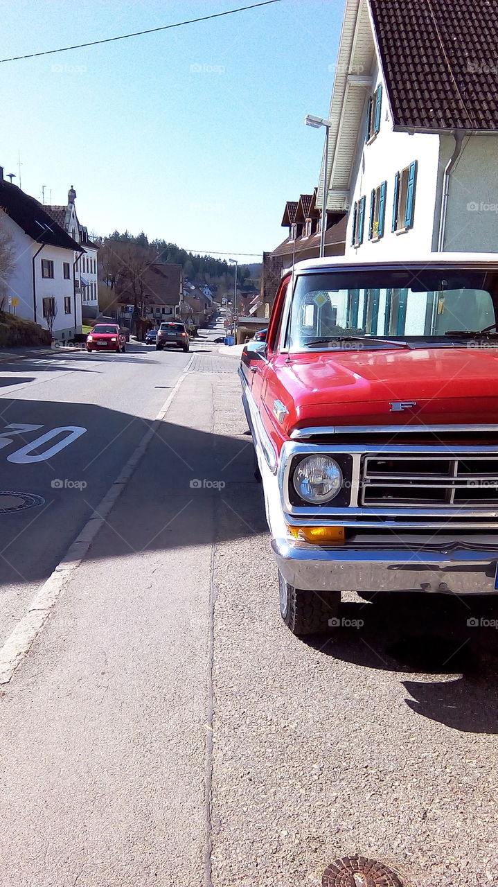 red old car or classic car