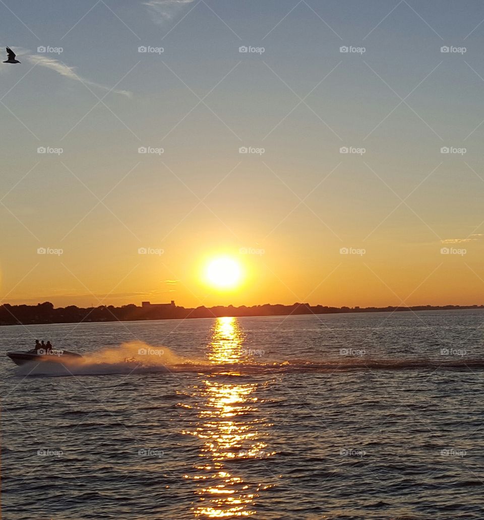 Boating at sunset