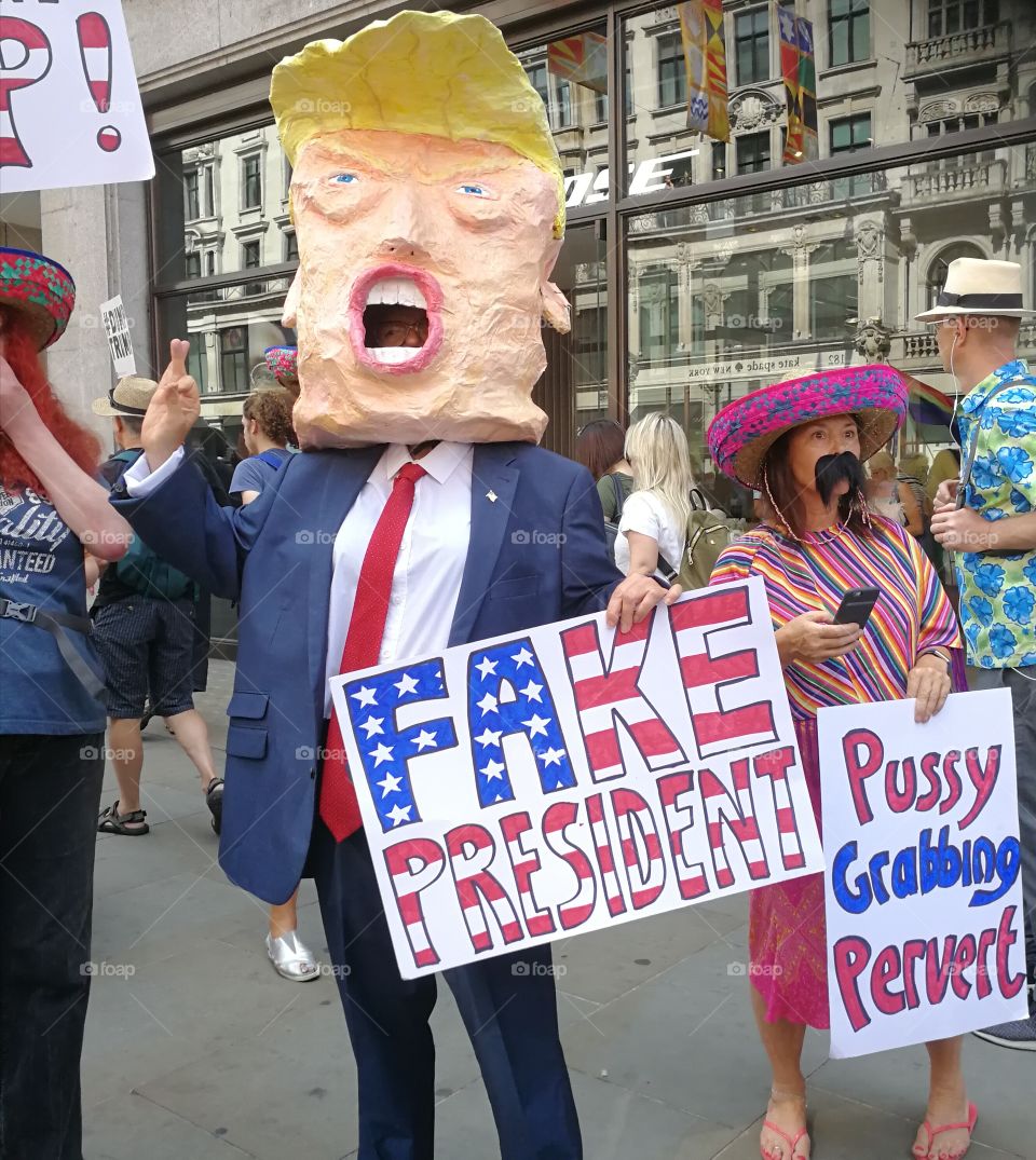 Fake President Trump banner, resist Trump, London March, 13 July 2018