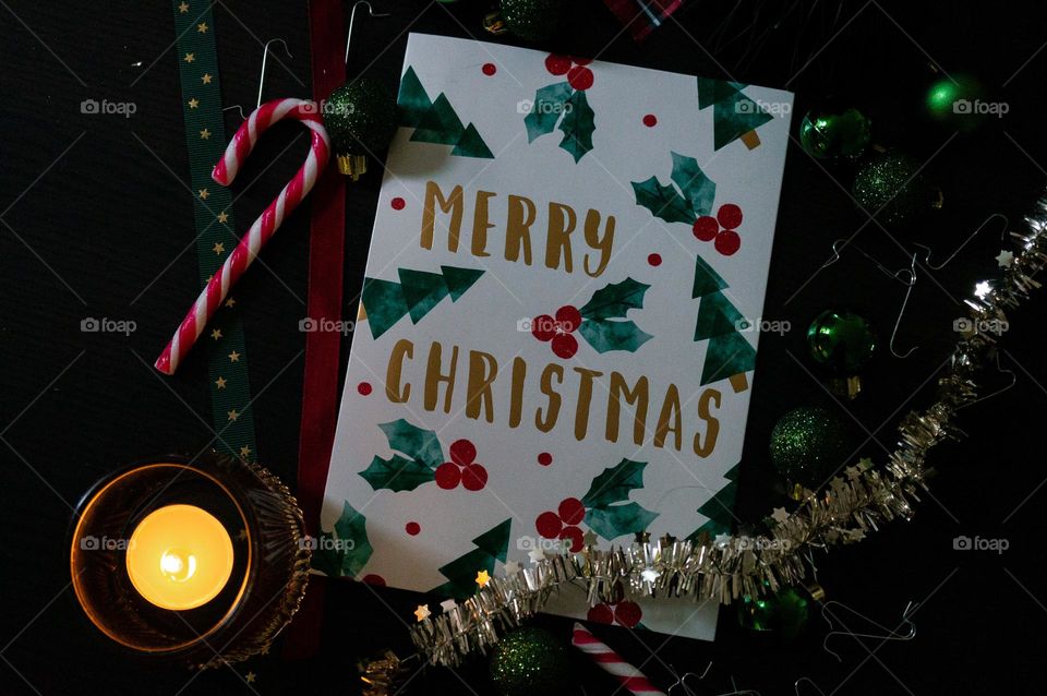 Flat lay of Christmas objects