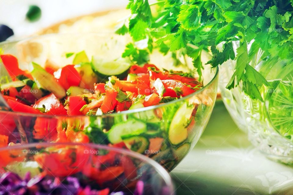 Fresh salads on a table