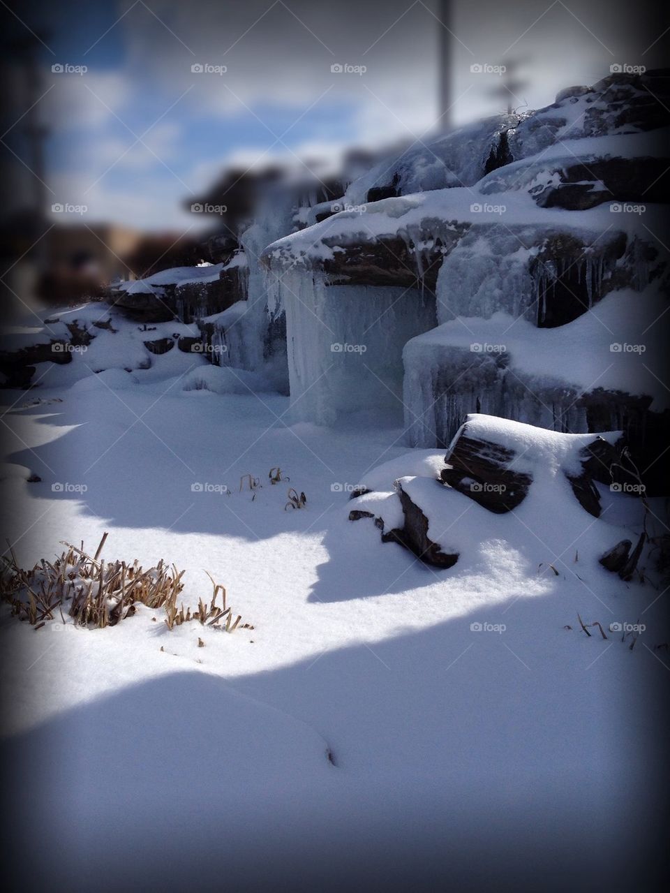 Winter waterfall fountain 