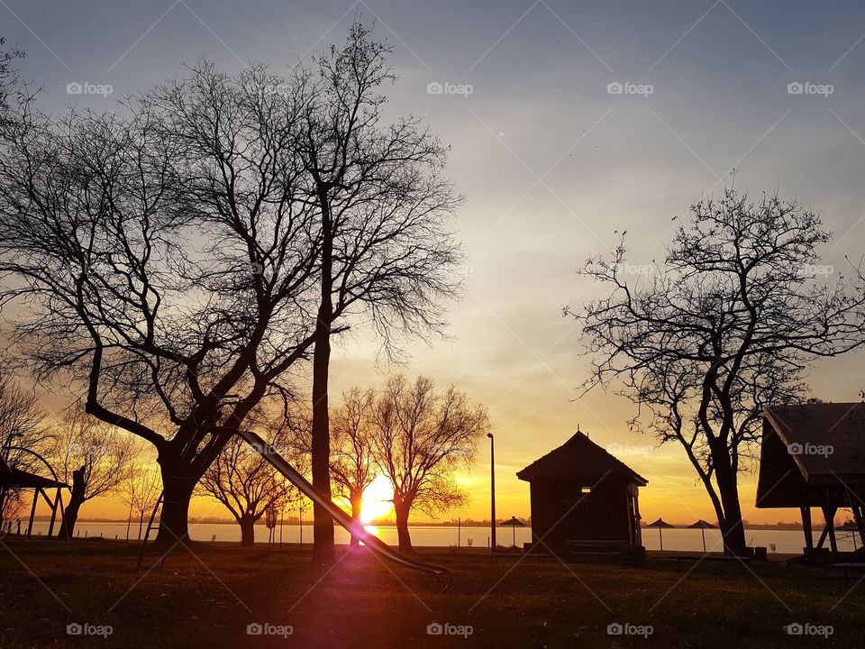 sunset beside lake Palic, Serbia