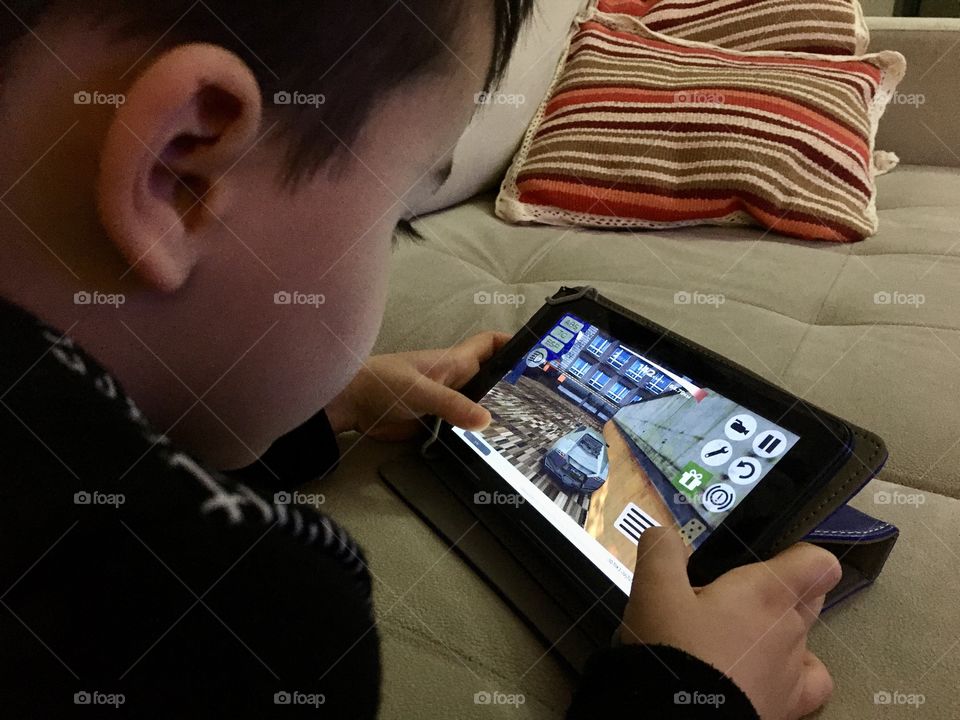 Boy playing video game