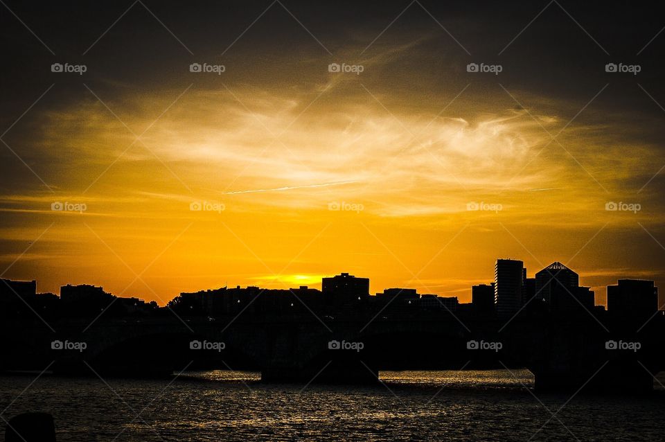 City skyline at sunset