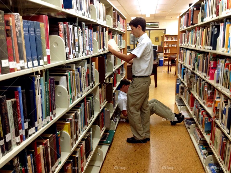 Students in school library