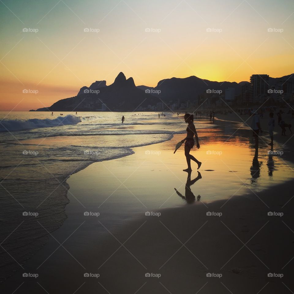 Ipanema beach sunset. Sunset over Rio de Janeiro's Ipanema beach