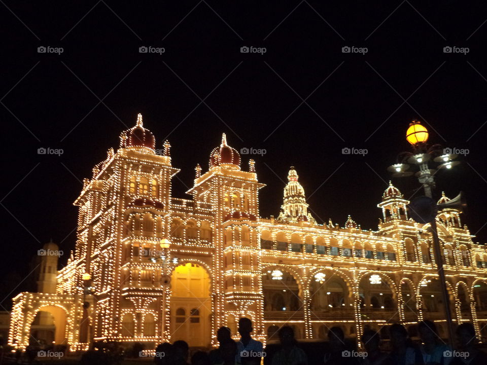 Mysore Palace in Night Time light power view in Mysore
