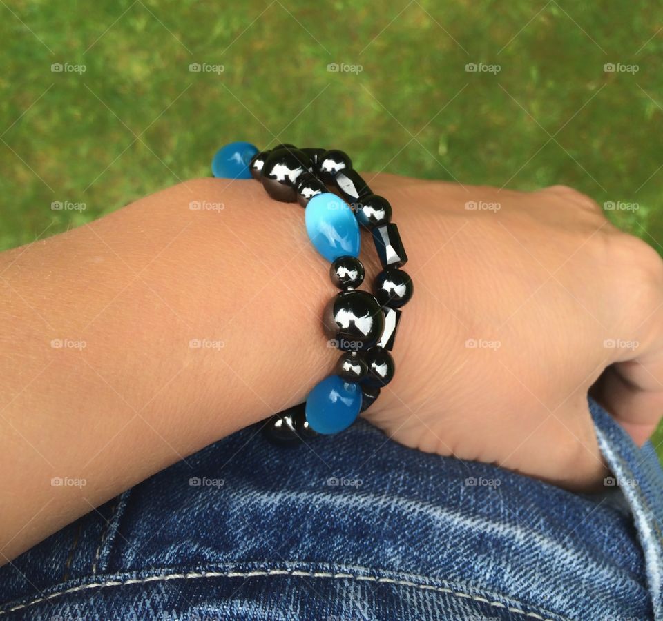 I purchased this hand made bracelet from a local hospital fete as it's pretty and I helped to raise money for cancer awareness...