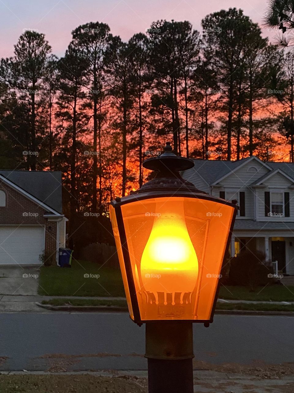 Sunset like fire, lamppost light, orange 