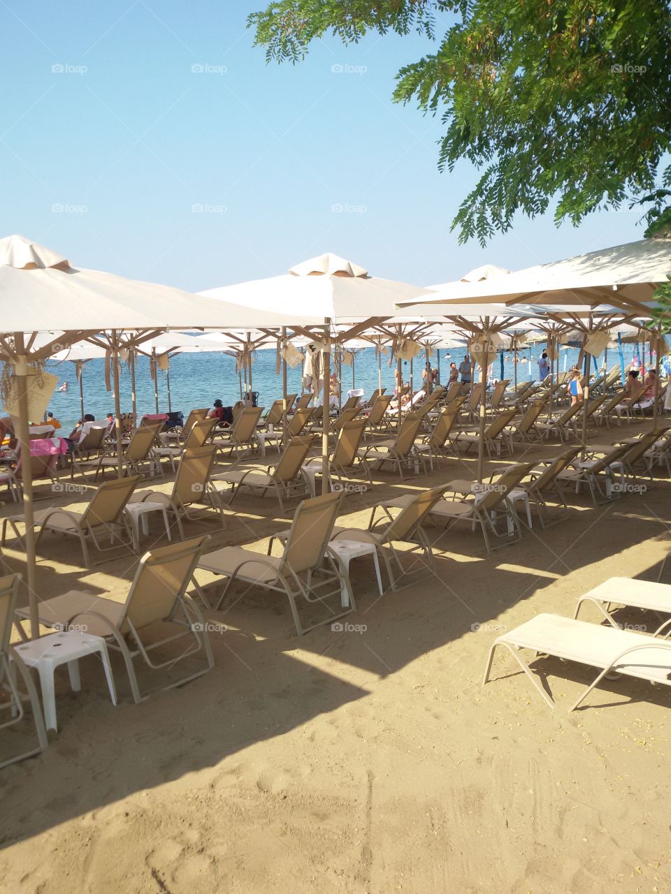 Beach sunbeds on the beach