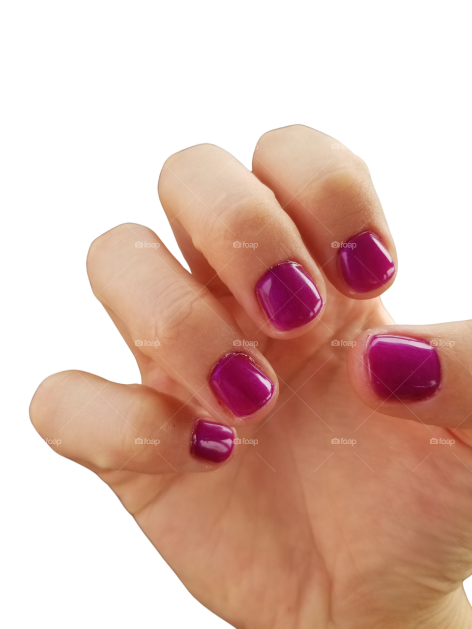 Manicure -purple nail polish on short fingernails