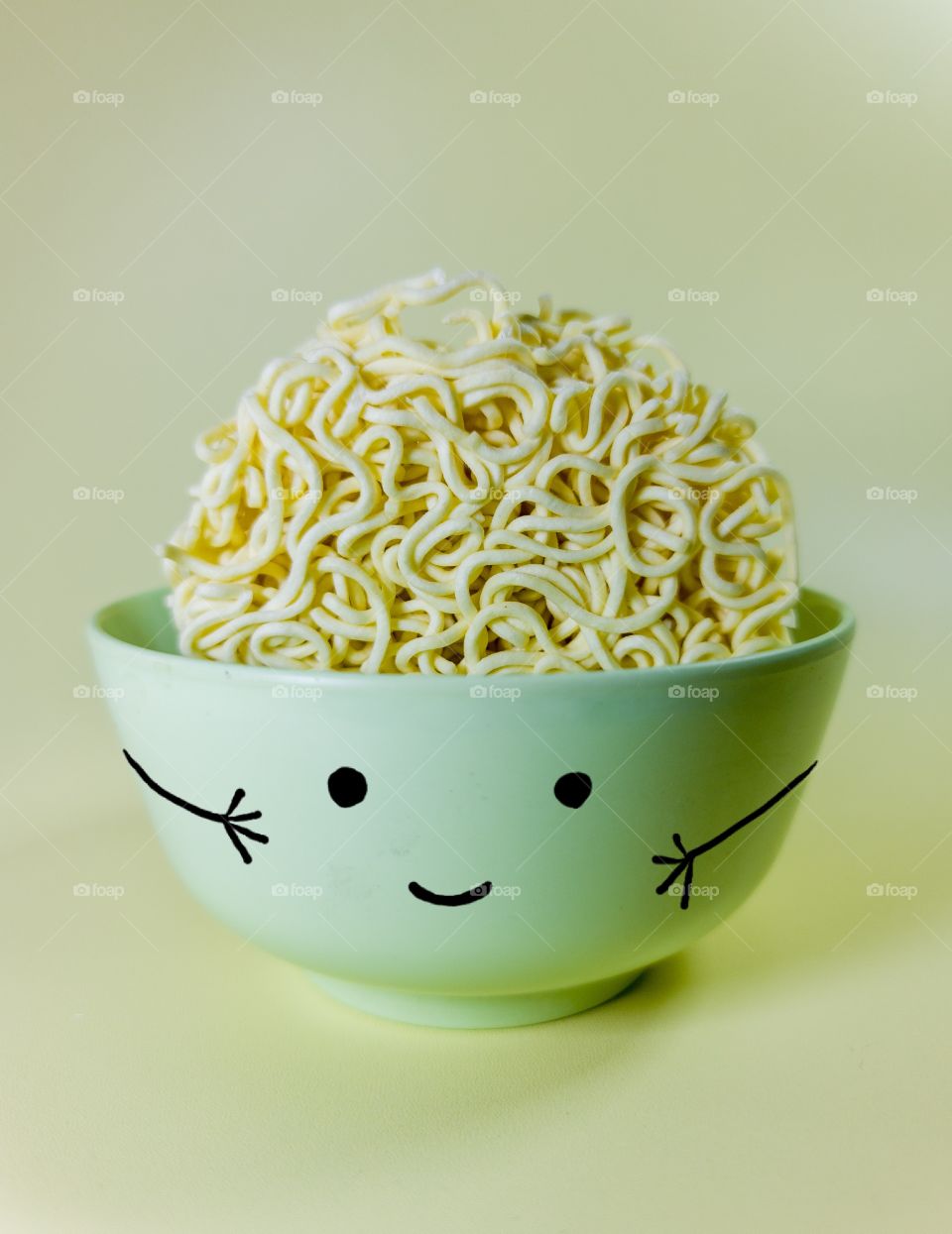 A cute bowl filled with instant noodles for children's school supplies