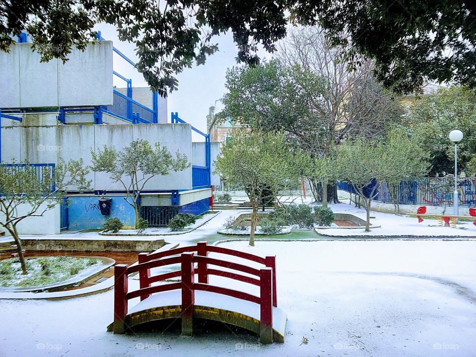 Snow in front of the Kindergarten