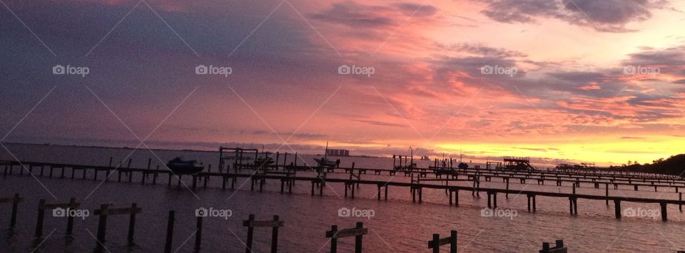 Sunset. Sunset over piers