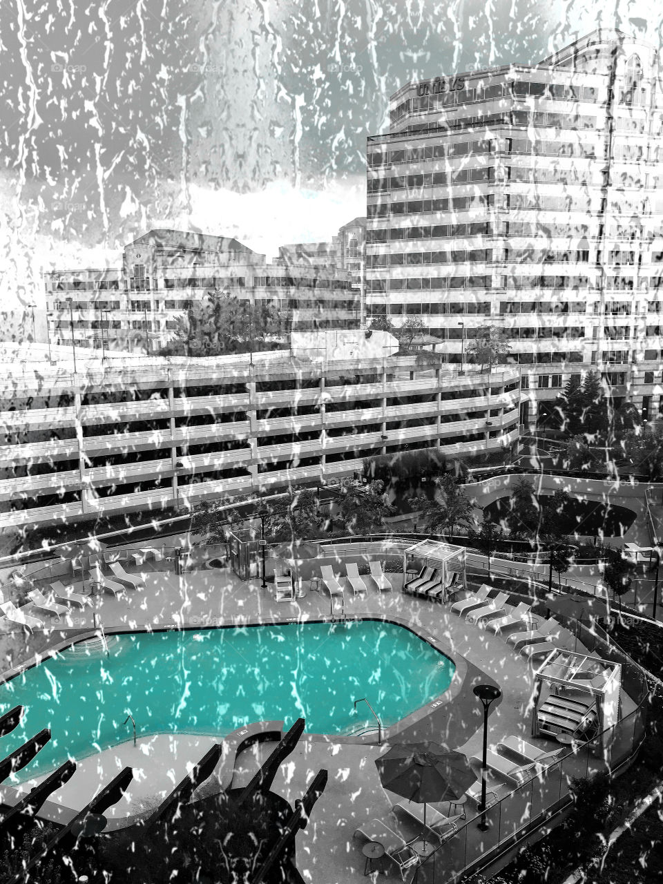 Swimming pool in the rain 