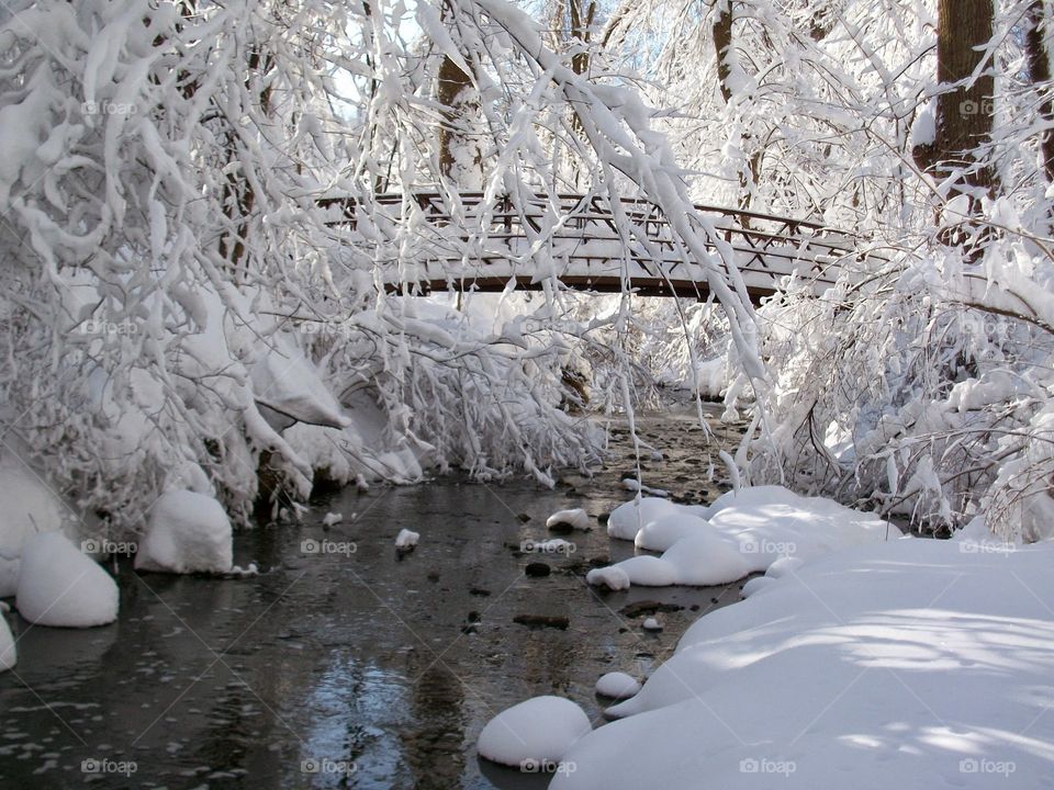 Snowy bridge in winter