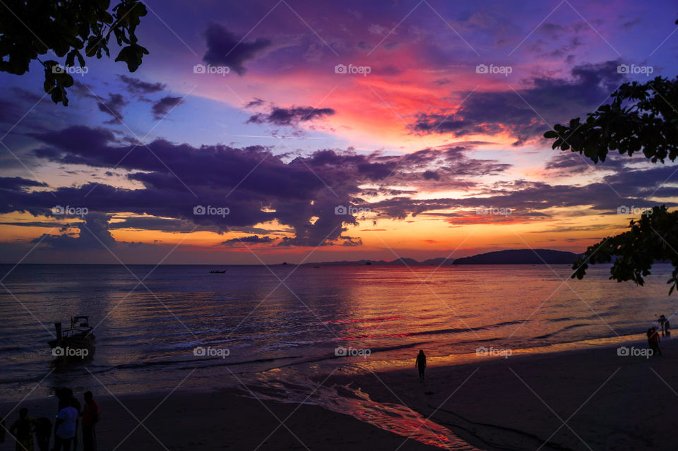 A beautiful sunset at the beach of Krabi, Thailand