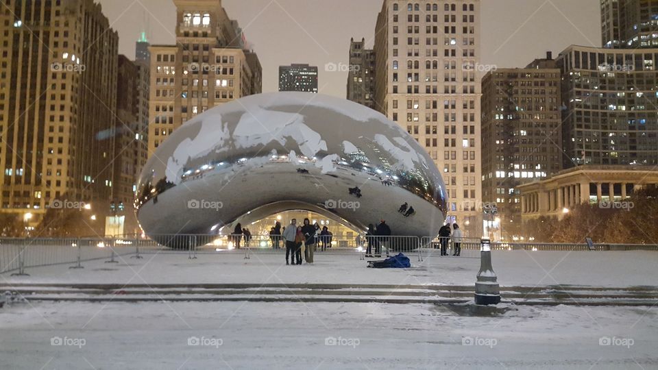 Chicago Bean covered in snow