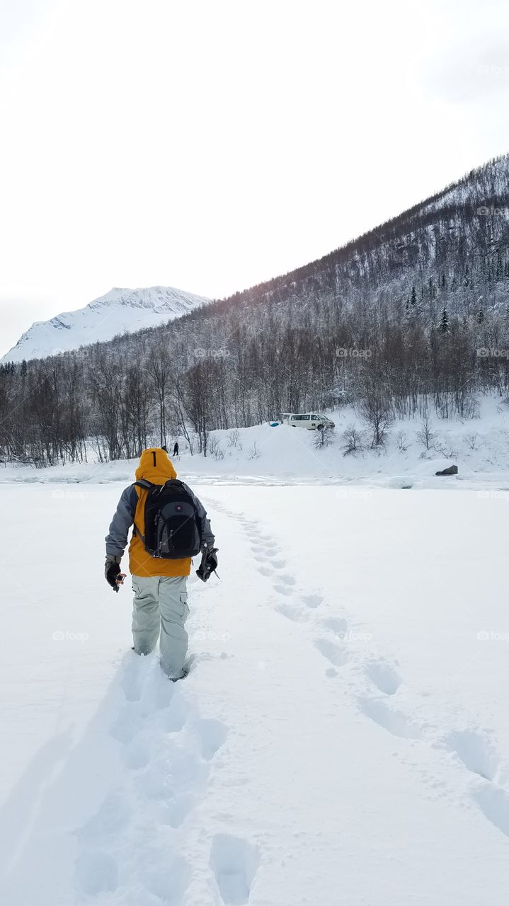 Walking on the deep snow