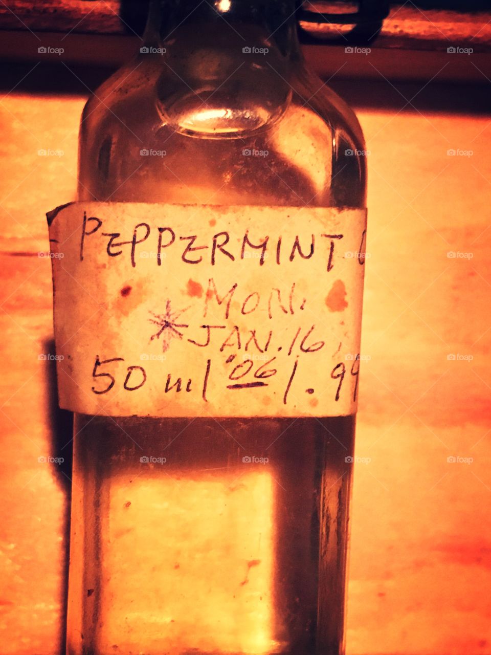 Old peppermint oil bottle.