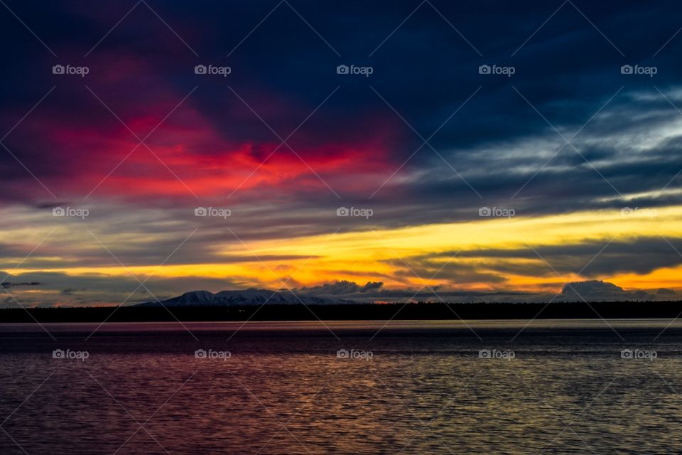 A beautiful, colorful, Alaskan sunset over Mt. Susitna