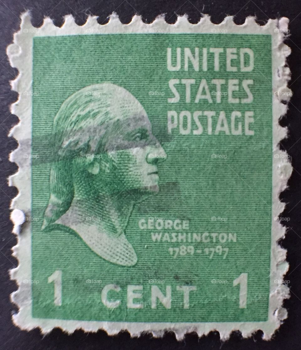 Old George Washington stamp 1789-1797.  One cent United States postage in green ink.