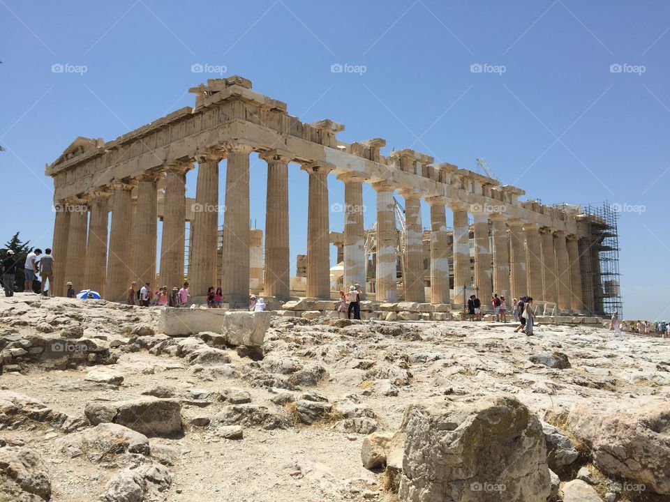 The Acropolis on a sunny day in Athens, Greece.