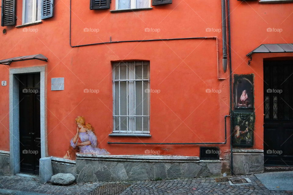 window, colored, facade, wall, outdoor, Rivoli, Italia , street,