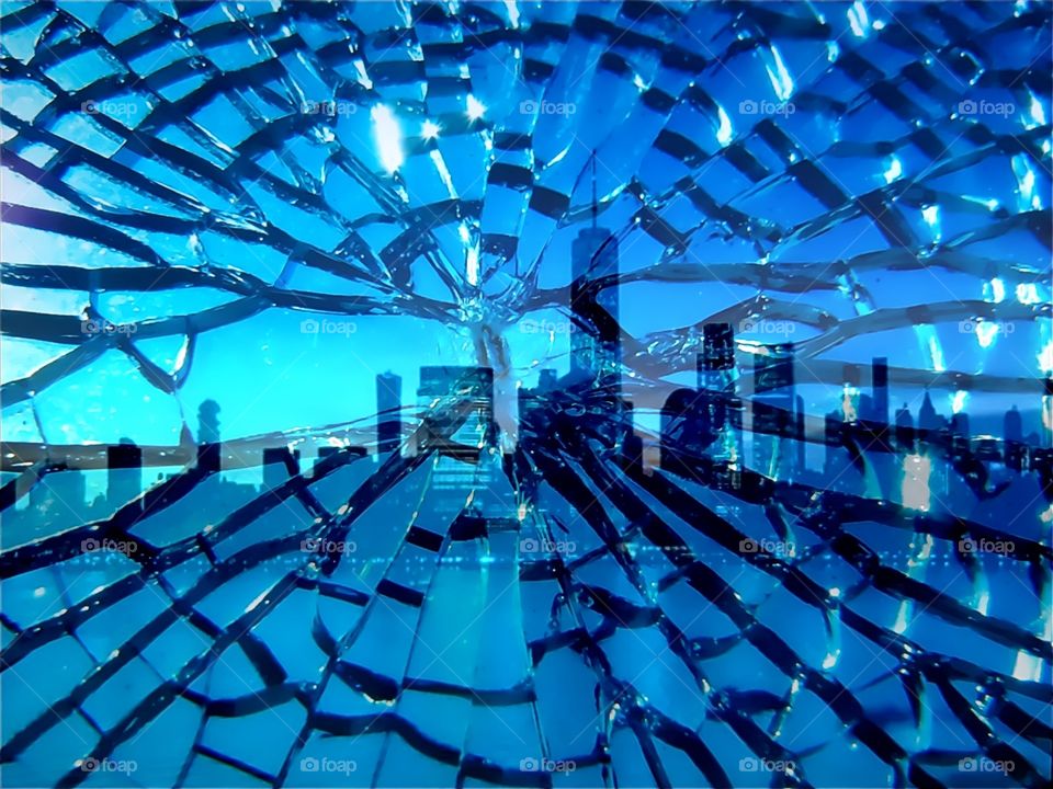 Skyline Through Broken Window