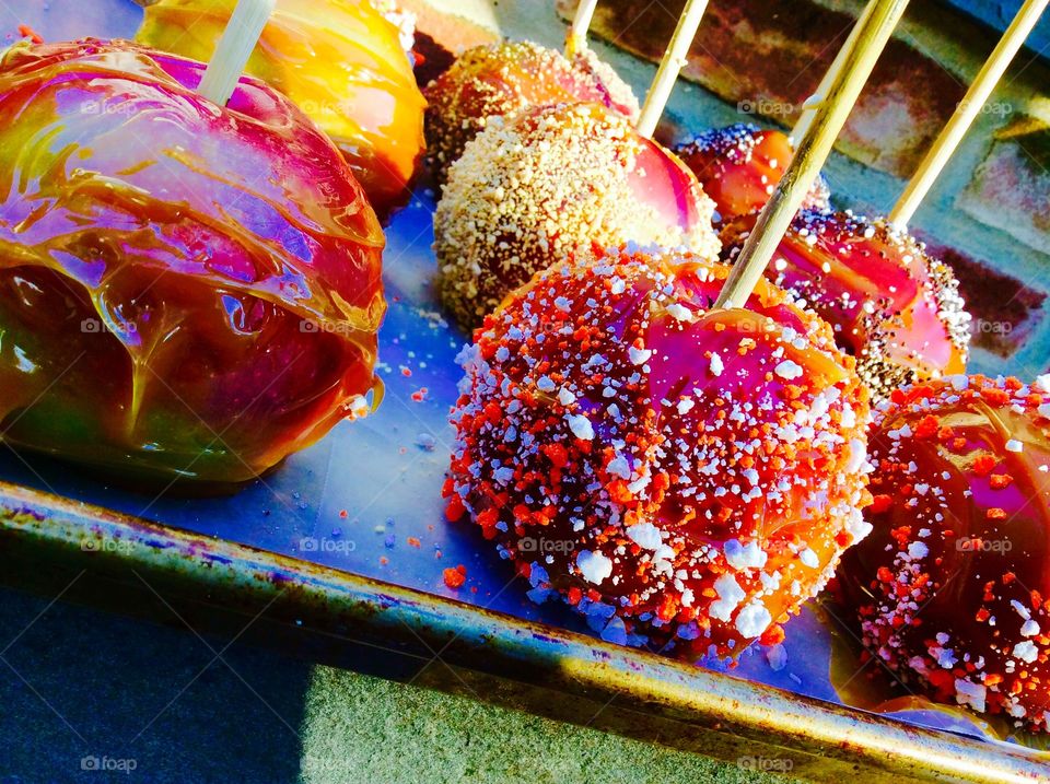 Candy apples. Delicious apples at the fair
