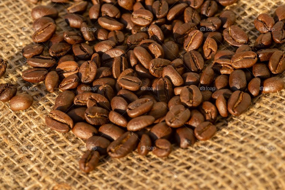 coffee beans on jute bag