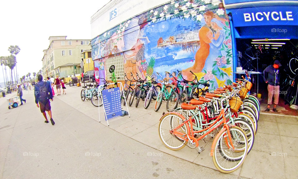 wall art mural and bicycles in Venice beach