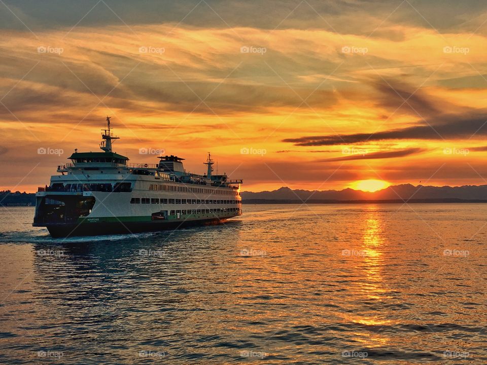 Seattle Ferry at Sunset