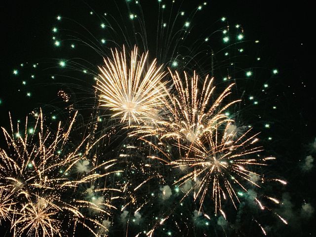 Fireworks display in white and green