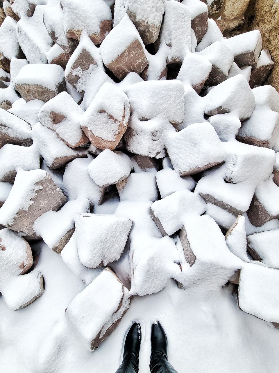 snow on stones