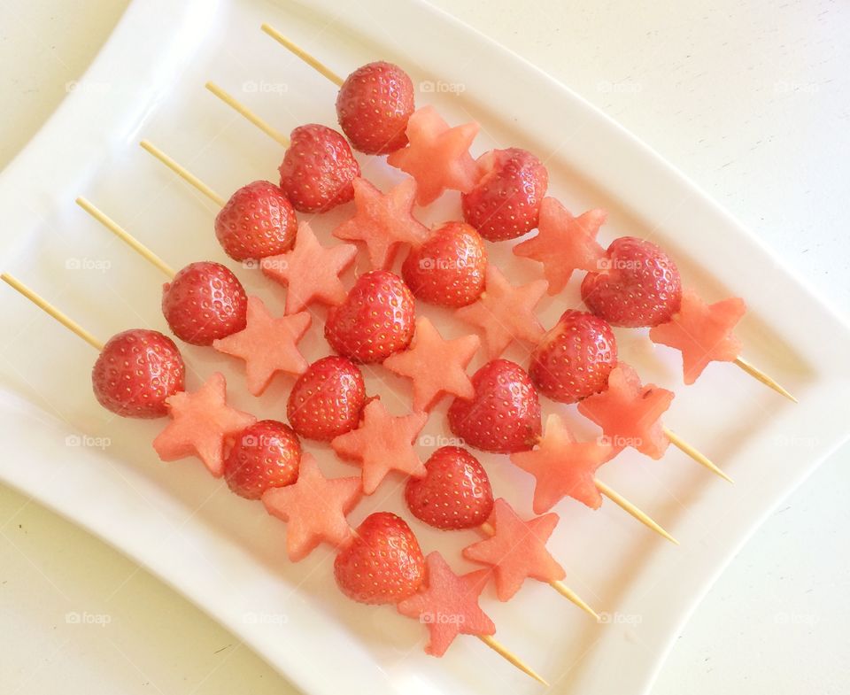 Fruit kebab. Summer snack. 