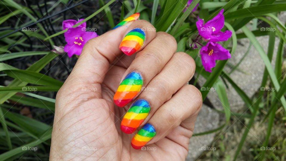 Rainbow nails in the garden