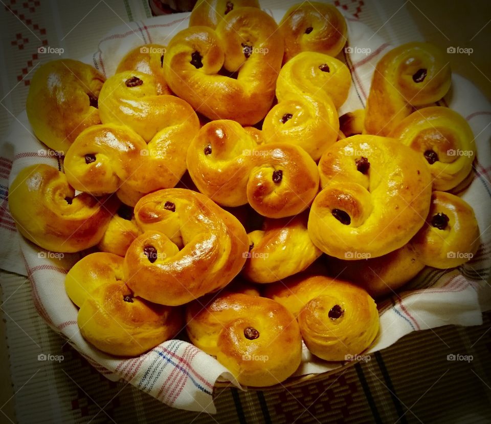 A basket of saffron buns lussekatter