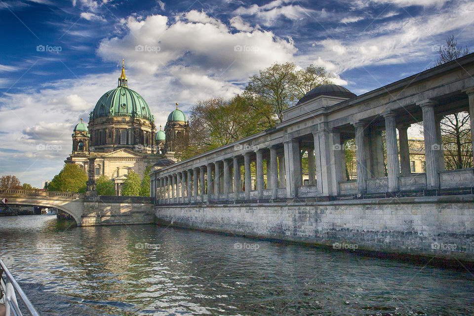 the river side. cathedrale "berliner dom"  captured when sightsseing with a  boat