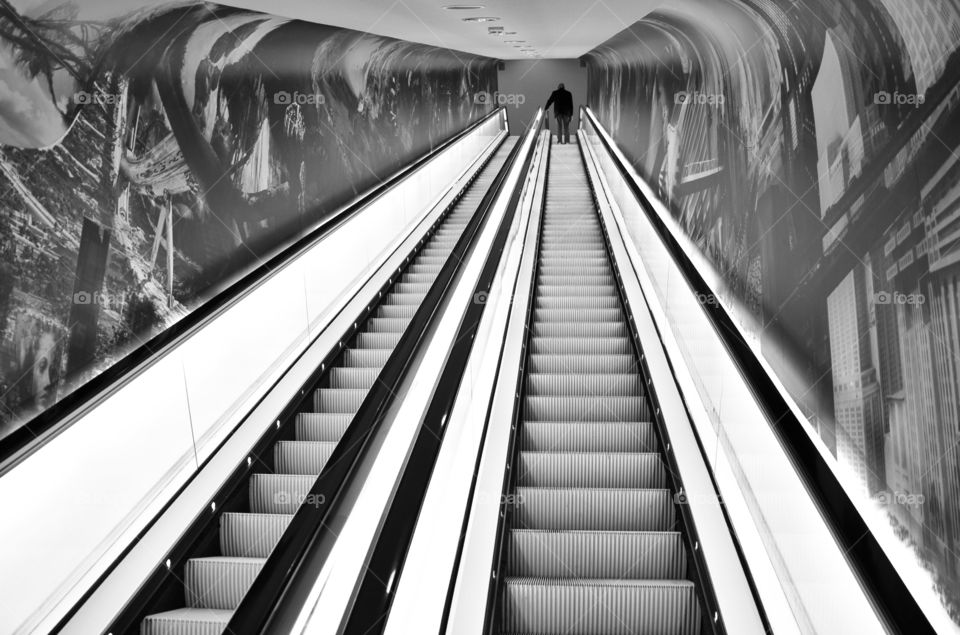 Monochrome, Subway System, Step, Escalator, Train